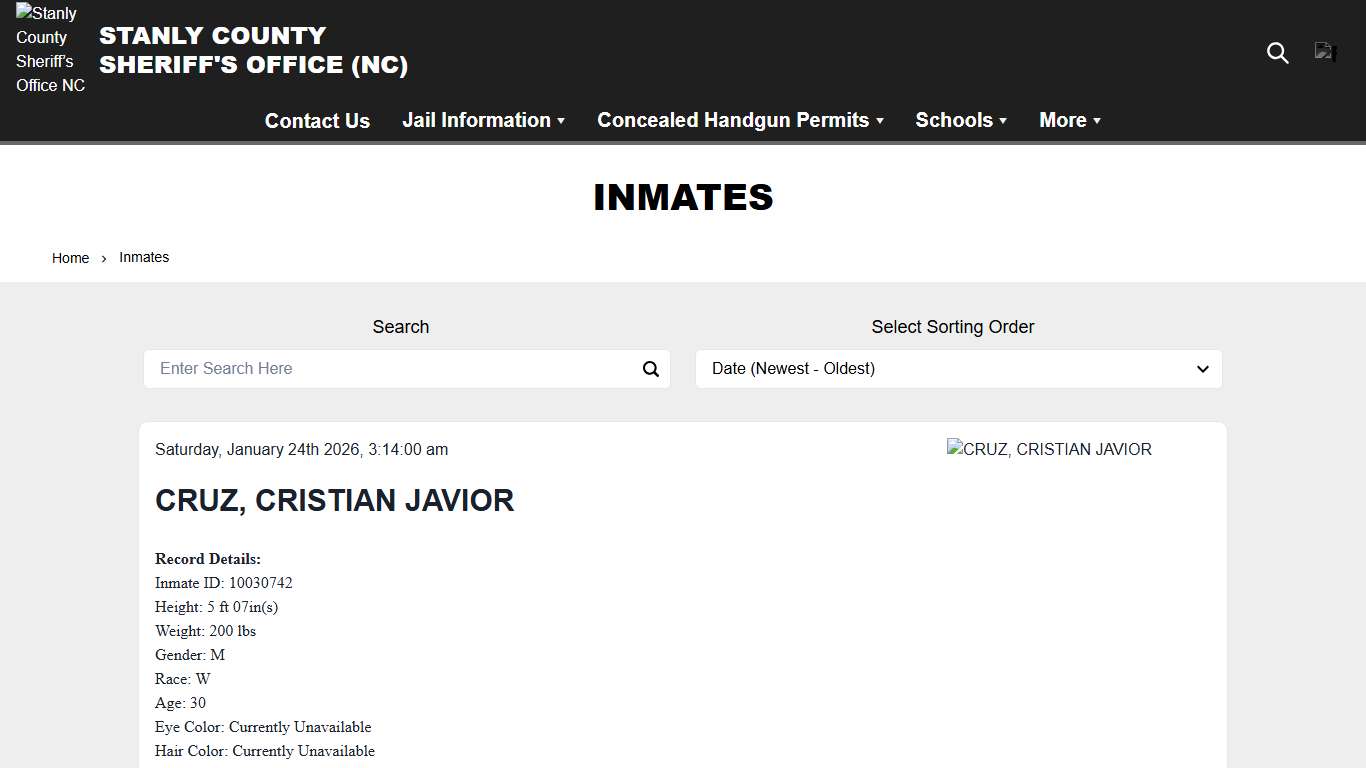 Inmates Stanly County Sheriff’s Office NC